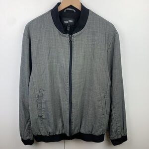 Frank & Oak 100% Wool Lightweight Zip Front Bomber Jacket Gray Black Size 42 XL